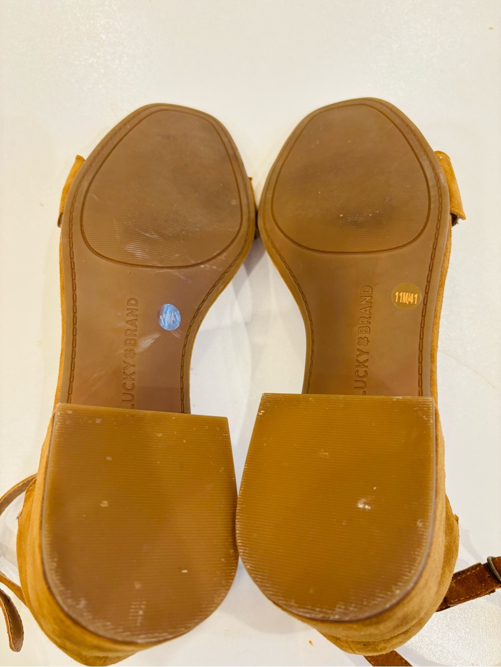 Lucky Brand Leather Scalloped Ankle-Strap Sandals — Tan Brown size 11 - Picture 9 of 10